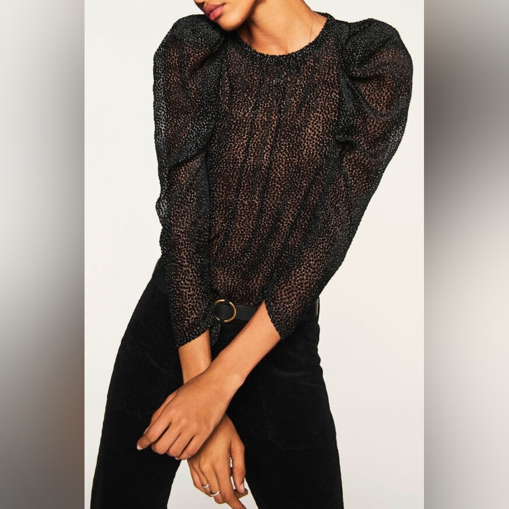 BA&SH Cadia Flocked Silk and Velvet Blouse in Black Size 1